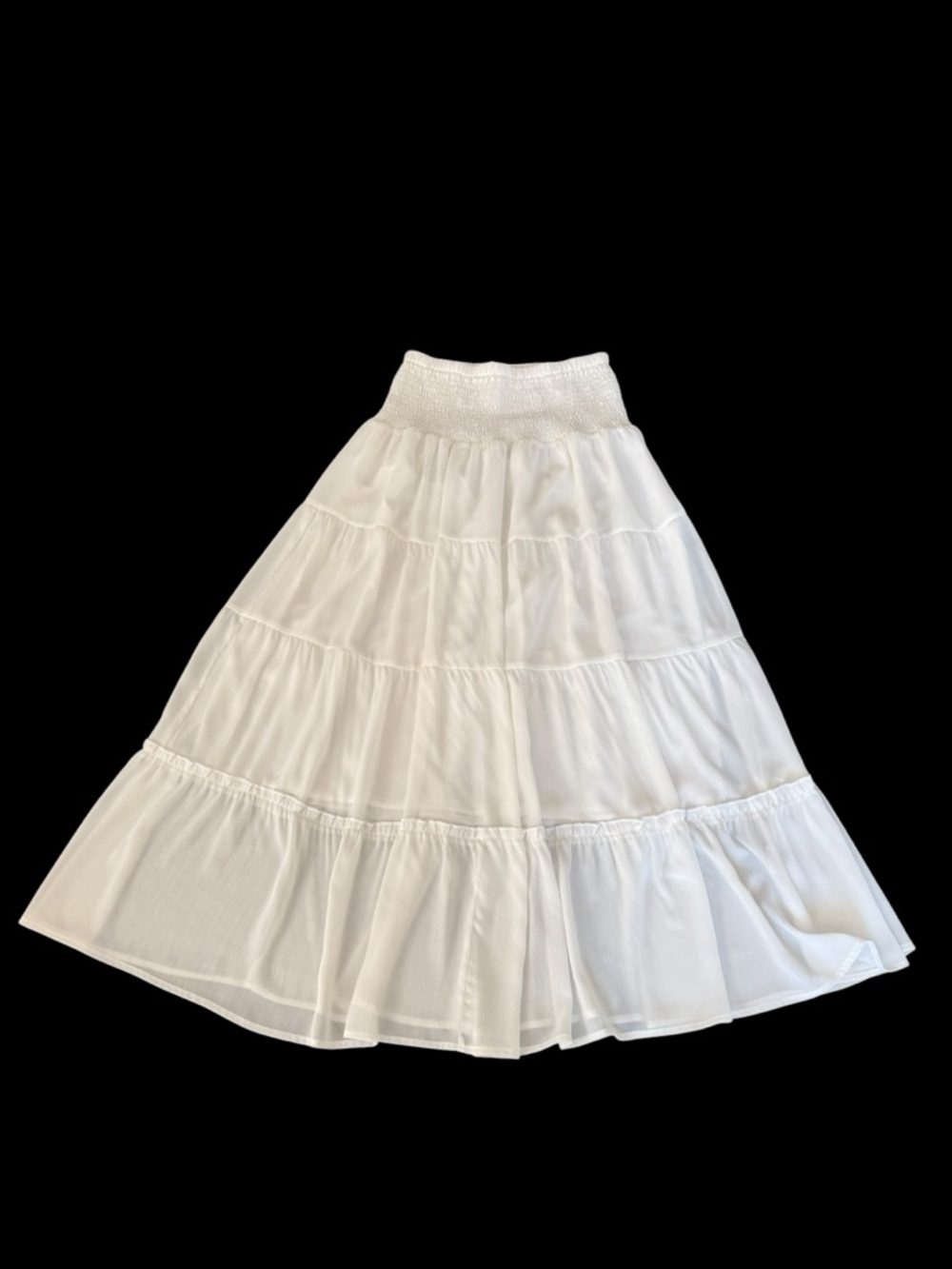 Women’s White Smocked Waist Tiered Maxi Skirt Size Medium Boho Summer Long - Picture 9 of 15